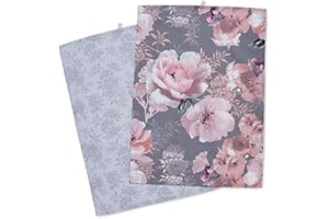 Catherine Lansfield Dramatic Floral Two Pack Tea Towels Grey,One Size,KT/46659/W/TT2/GY