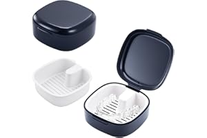 HOLTRAE Zahnprothesenbox mit Sieb,Tragbare Zahnspangendose,mit herausnehmbarem Einweichkorb,für Einweichen und Aufbewahrung von Zahnprothesen und Anderen Mundwerkzeugen (Dunkelblau)