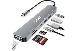 IKERY 7in1 USB C Hub Multiport Adapter with 4K HDMI,5Gbps USB-A Data Ports 100W PD,SD/TF,USB 3.0, Aluminum Docking Station for MacBook M1/M2,iPhone 15 Pro Series,iPad and Laptops