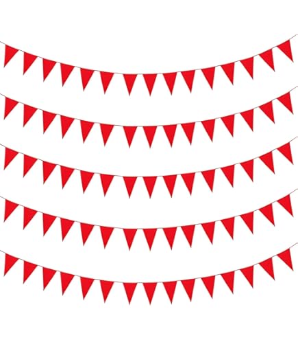 Bandierine Per Feste Da Esterno - 20m Con 52 Bandierine Triangolari, Rosse, Impermeabili E Riutilizzabili - Foto 3