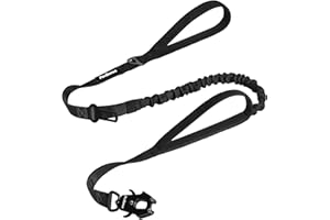 PetBonus Laisse Tactique 1,5m, Bungee Laisse de Chien avec 2 Poignées Rembourrées, Ceinture Sécurité Voiture, Anti Tirage Chiens Moyennes et Grandes Tailles (Noir)
