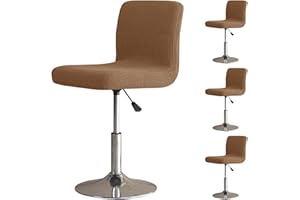 LIFEDX Bar Stool Covers Stretch Set of 2/4/6 Pack, Barstool Chair Slipcovers with Backs Square, Stool Cushion Slipcover Washable Barstool Protector Covers for Dining Room Kitchen-Dark Brown||4PCS