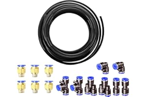 HUAZIZ 10mm OD 6.5mm ID Aria Pneumatica Tubo,10 meter Tubo per Poliuretano Nero + 8 Pcs 10 mm Pneumatico Connettore Raccordo per dell'aria Raccordi a Innesto Rapido a Innesto Connettori