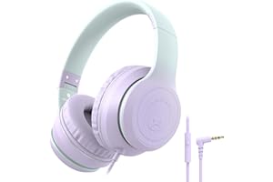 RockPapa L22 Cuffie per bambini, Cuffie con Filo per Bambini, Cuffie Over Ear con Microfono - Archetto Regolabile, Pieghevoli, Bambini Cuffie per PC/Smartphone/Tablet/TV (Viola)
