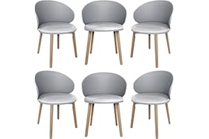 LEWE Pack de 6 Sillas de Comedor, Silla de Conferencia, Respaldo Curvado, Asiento Tapizado con Vellón Holandés, Silla con Reposabrazos, Respaldo Impermeable, Sillas de Cocina- [Gris]