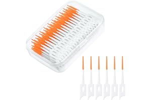 URAQT 220pcs Dual-Use Interdental Brushes, Silicone Dental Floss Sticks with Storage Case, Efficient Clean Between Teeth Tooth Floss Picks, Portable Tooth Gap Brush for Braces Oral Cleaning (Orange)