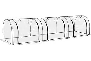 Outsunny Gewächshaus mit Tür, Foliengewächshaus aus Stahl, Treibhaus für Balkon, Garten, Tomatenhaus 350x100x80cm, Tomatengewächshaus für Tomaten, Gemüse, Blumen, Pflanzen, Transparent+Grün