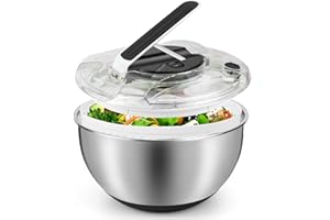 Gaethra Centrifuga per Insalata 4,5L in Acciaio Inossidabile Grande, Asciuga Insalata Centrifuga, Base Antiscivolo, Lava Insalata Centrifuga per Lavare e Scolare Le Insalate, Scolare la Pasta, ECC.