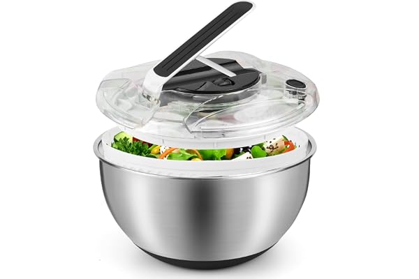Gaethra Essoreuse à Salade 4,5L en Acier Inoxydable Grande, Panier a Salade avec Couvercle, Base Antidérapante, Salad Spinner pour Laver et égoutter Les Salades, égoutter Les Pâtes, etc.