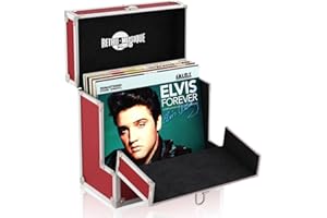 Retro Musique 12 Inch Vinyl Record Storage Case Aluminium with Flip Front Flap for Better Access to Your Vinyl Records, Holds Up to 40 Vinyl Records, Red, Red, Suitcase