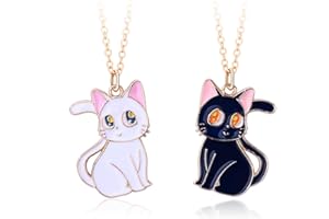 PWSAP Collana Dell Amicizia per 2 Bimba, Bff Collane a Catena con Ciondolo Gatto Luna, Gatto Nero Gatto Bianco Best Friends Forever Collane, Amicizia Gioielli Regali per Bambini Madre Ragazze Amici Sorelle