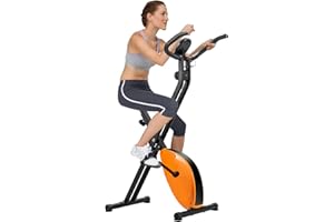 COSTWAY Vélo d'Appartement Pliable à Résistance Magnétique 8 Niveaux Ordinateur d'Entraînement Intégré, Entraîneur Vélo avec Capteur de Pouls Manuel, Grand Siège et Pédale Réglable Charge 110KG