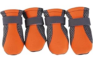 EIRZNGXQ Waterproof Dog Shoes, Washable Dog Mesh Boots, Reusable Soft Paw Protectors Boots With Adjustable Reflective Strap For Hiking Running (Orange S)