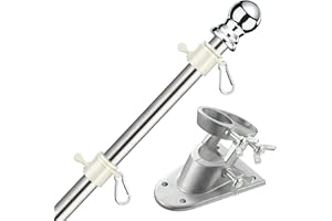 INFLATION 5.9 FT Flag Pole Kit with Bracket for Outdoor Garden Wall Mounted Stainless Steel Flagpole with Rotating Rings