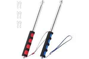 DIFOUNMAS 2 Pcs Telescopic Flag Pole with Clips Handheld Portable Extendable Flagpole Stainless Steel Retractable Banner Pole Tour Guide Flag Pole for Camping Festival Tour Guide Teaching (Blue+Red-6.5ft)