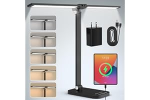 ‎MEFINE Schreibtischlampe LED Dimmbar, Mefine Doppelkopf Schreibtisch Lampe 12W mit Netzstecker, Schreibtischleuchte Schwarz 5 Farbtemperatur und 10 Helligkeitsstufen Augenschutz Bürolampe für Studieren Lesen