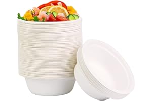AHPYEUHK Vaisselle Jetable Bol Jetable 60 Pièces Bols Jetables 350ML Écologique Saladier Soupe Dessert Compostable Blanc en Sugarcane Bagasse Bols Jetable