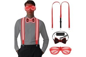 Alaoo LED Light Up Glasses Glow, 2Pcs Light Up Bow Ties with 3 Flash Modes LED Glow, Adjustable Illuminated Costume Accessory for Carnival, Music, Festival, Wedding, Halloween, Bachelor Party