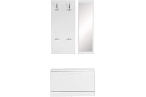 FineBuy Wand-Garderobe Salerno mit Garderobenpaneel Spiegel & Schuhkipper 80 cm breit 27 cm Schmal | Flurgarderobe Klein Garderobenset Modern Schuhschrank Flur Holz | Garderobe Platzsparend