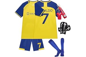 GENERISCH Maglia da calcio per bambini, n° 7, maglia da calcio, maglietta da calcio, pantaloncini e parastinchi set esterno per ragazzi