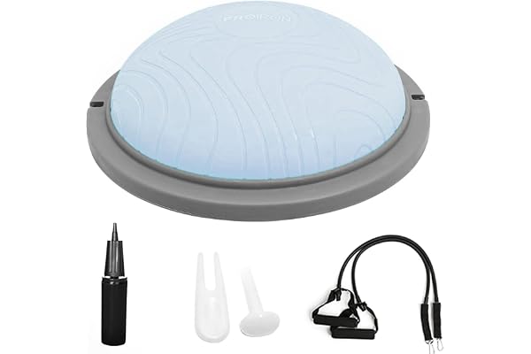 PROIRON Ballon d’équilibre Balance Trainer 47cm/60cm Demi Ballon pour Yoga, Ballon de gymnastique Ballon d’équilibre avec Pompe, 2 Bandes de résistance Utilisable des deux côtés