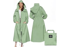 LAMA Womens Long Raincoats with Hood, Waterproof Reusable Packable Rain Coat with Long Sleeves for Adults Womens Ladies, Rain Coat for Bike Moto Riding Hiking Trekking