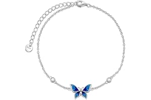 YAFEINI Tobillera de Mariposa Regalos de Joyería para Mujeres y Niñas Tobillera de Mariposa de Plata de ley Tobillera de Eslabones de Cadena con Cadena Extensora de 2,5 Pulgadas