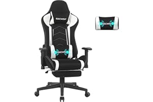 Fullwatt Gaming Chair, Computer Chair with Footrest, Headrest and Lumbar Support, Ergonomic PC Chair, 2D Armrests, Height Adjustable Rotating Task Chairs, White