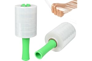 GUDUI Stretch Wrap Film, 300 Meters x 13 CM Clear Mini Shrink Film Self-Adhesive Plastic Wrap for Moving,Packing, Storage, 2 Rolls with Handles