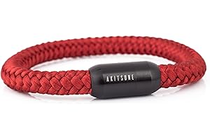 Akitsune Bransoletka z liny żaglowej Portus, magnetyczne kapsułkowe zapięcie, kotwica, morska, dla kobiet i mężczyzn, czarna, 19 centimeters, Nylon