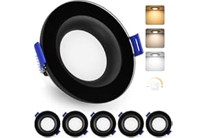 YindaLux Spot LED Encastrable Dimmable 5W Noir Spot IP65 Salle de Bain 500LM Blanc Chaud 3000K Blanc Neutre 4000K Blanc Froid 6000K Spot Encastrable 68mm pour Salle de Bain et Cuisine,Lot de 6