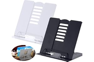 LAUFUNJOY 2 Pezzi Leggio in Metallo per Libro, Supporto per Ricettario Regolabile 6 Altezze Regolabile Lettura Porta Libri per la Cucina Ufficio Scuola Libri, Cuochi, Ricette, iPad, Tablet (Nero+Bianco)