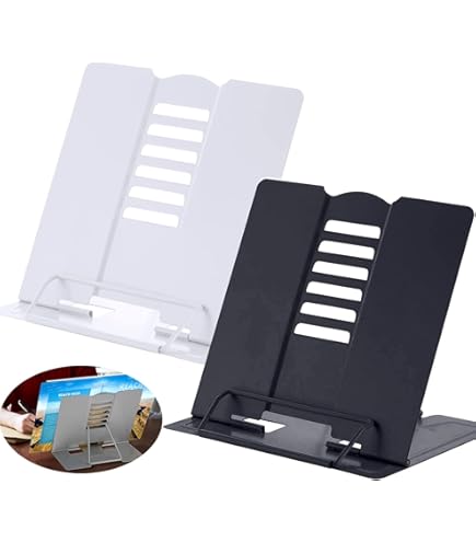 Leggio Pieghevole In Metallo Per Libri – 6 Angolazioni Regolabili, Con Clip, Dimensioni 26,5x22x4 Cm, Per Bambini E Adulti, Ufficio E Cucina