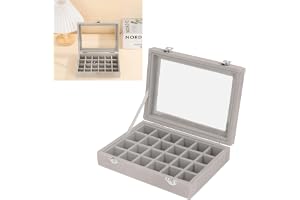 24 Grid Velvet Smyckeskrin, Sammet Smyckeskrin Organizer 24 fack med genomskinligt lock Örhänge Ring Halsband Armband Display
