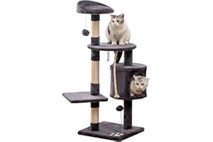 EROMMY Cat Tree Tower Large Cat Activity Tree Centre Cat Condos Scratching Post Indoor Climbing House for Kittens (Dark Grey - 112cm)