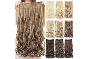 IMISSU Długie naturalne grube włosy kręcone przypinane na syntetyczne doczepiane treski dla kobiet (28 cale, Warstwa Brązowa Mieszanka Miedziana)