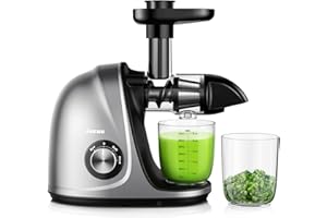 ‎JOCUU Jocuu Saftpresse Elektrisch Entsafter Gemüse und Obst Testsieger - Slow Juicer Machine mit Rückwärts-Kau-Funktion - Zartes Zerkleinern ohne Filtern - Saftpresse Elektrisch mit Bürste und 2 Tassen