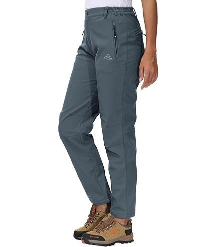 Donhobo Damesbroek met fleece voering, winterbroek, winddicht, warm, verdikte softshellbroek, waterafstotend, outdoor wandelbroek, functionele broek, grijs/blauw, L