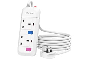 Mscien Extension Lead 2 Way Plug Sockets with Individual Switches Overload Protected Power Strip Wall Mountable 1.5M Extension Cable