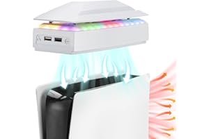 Anpress Cooling Fan for PS5 Slim Console, Upper Cooling Fan with RGB Light for PS5 Slim Console Discs & Digital, Top Cooling System Cooler Fan with 3 Speeds & Dual USB 2.0 Port, PS5 Slim Accessories