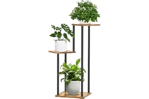 ABRFC 3 Tier Plant Stand Indoor, Metal Wood Corner flower Pots Holder for Multiple Plants, Tiered Plant Shelf Display Rack for Living Room Bedroom Balcony Garden Patio Office Outdoor (3 Tier - Square)