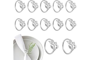 XIMEY Servilleteros, 12 Servilleteros Individuales, Anillos de Servilletas, Servilleteros con Formas de Hojas y Perlas Adecuados para Bodas, Fiestas y Restaurantes (Hojas de Plata, s)