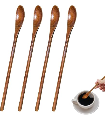 Lot De 6 Cuillères En Bois Japonaises - Long Manche 22.5cm Pour Cuisine Et Café | Ustensiles De Cuisine Naturels