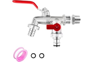 DMJJSD DMJSD Double Robinet de Jardin en Laiton 1/2 Inc et [+ Adaptateur 1,9 cm] - Boisseau Sphérique, Raccord de Tuyau Double Sortie, Kit d'Extérieur