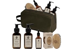 ☆ARRISON® BEARD☆ kit Barba Uomo Completo Made In Italy + Beauty - Questo Set barba Contiene Shampoo, Balsamo, Olio Barba e Spazzola in Legno di Faggio e Setole in Cinghiale Rinforzato