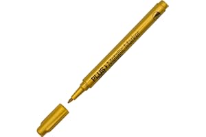 Plus Office - Rotulador Permanente, Resistente A Las Manchas y Al Agua En Casi Todas Las Superficies, Ancho de Trazo 0,7 mm, Larga Duración, Pack 12 rotuladores (Oro)