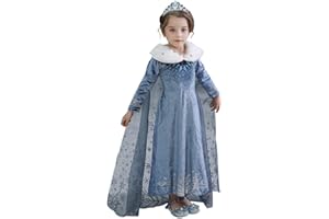 IWEMEK Déguisement Reine des Neige Robe Princesse Anna Elsa Costume avec Longue Cape Enfant Fille Anniversaire Noël Halloween Carnaval Cosplay Fête Costume 2-8 Ans