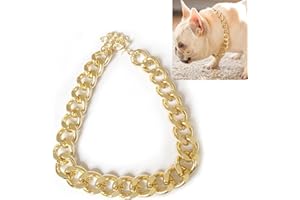 Hunde Halskette Gold, ZoneYan Hunde Kettenhalsband Gold, Würgehalsband Hund Kette, Halskette für Hunde, Halskette Hund Metall, Haustier Halskette, Goldkette Hundehalsbänder für Hip-Hop Coolen Stil