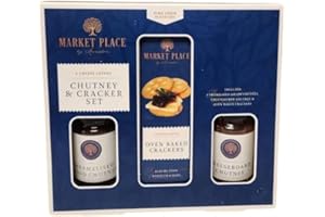 AMAMITRADE Chutney & Crackers Gift Set – Caramelised Onion Chutney, Cheeseboard Chutney & Oven Baked Crackers – Gourmet Cheese Hamper Gift for Men & Women – for Christmas, Birthdays & Thank You Gifts