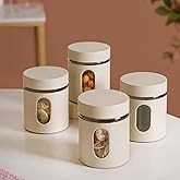 Nestasia Oval Window Metal Jacketed Glass Jars Set of 4 (750 ml Each) - Glass Containers for Kitchen Storage with Transparent